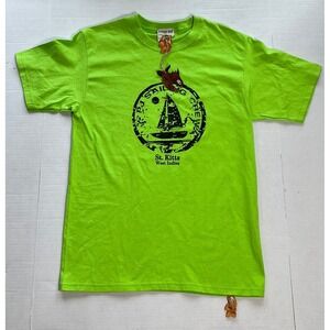 PIRANA JOE Sailing Crew St Kitts West Indies Graphic T Shirt Mens M Neon Green